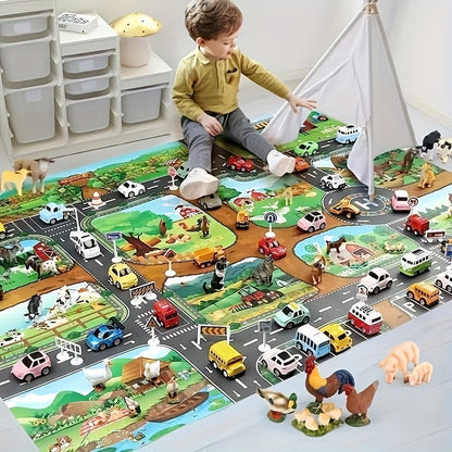 VibrantPlay | Colorful Interactive Children's Farm & Traffic Play Mat 4