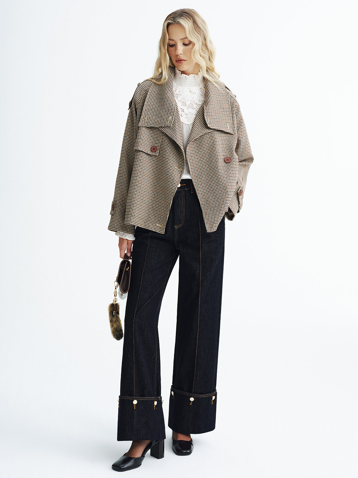 Vintage Plaid Cropped Trench Coat 2