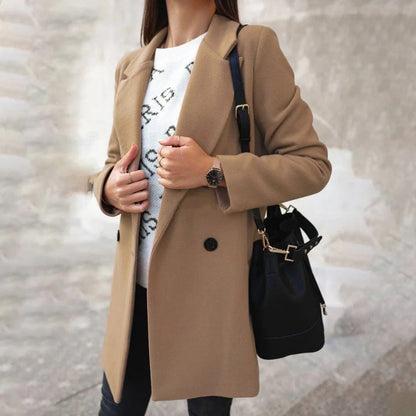 Women's Double-Breasted Wool Coat – Mid-Length Winter Coat for Autumn/Semi-Formal Style 3