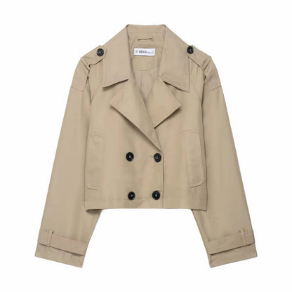 Women's Double Breasted Trench Coat with Pockets – Stylish Autumn Winter Office Jacket 7
