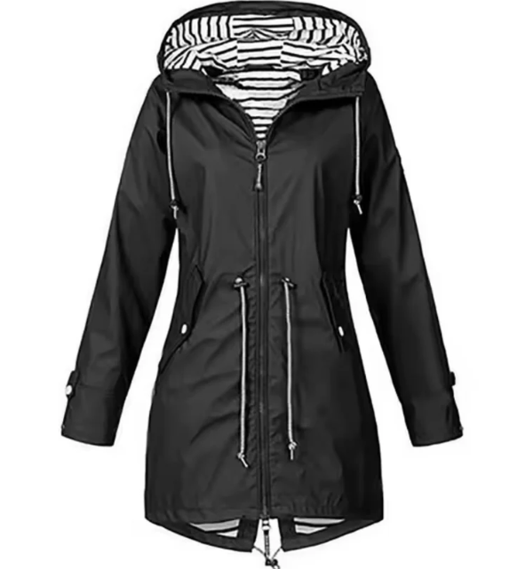 Women's Mid-Length Hooded Jacket with Adjustable Waist – Breathable Lightweight Outerwear 0