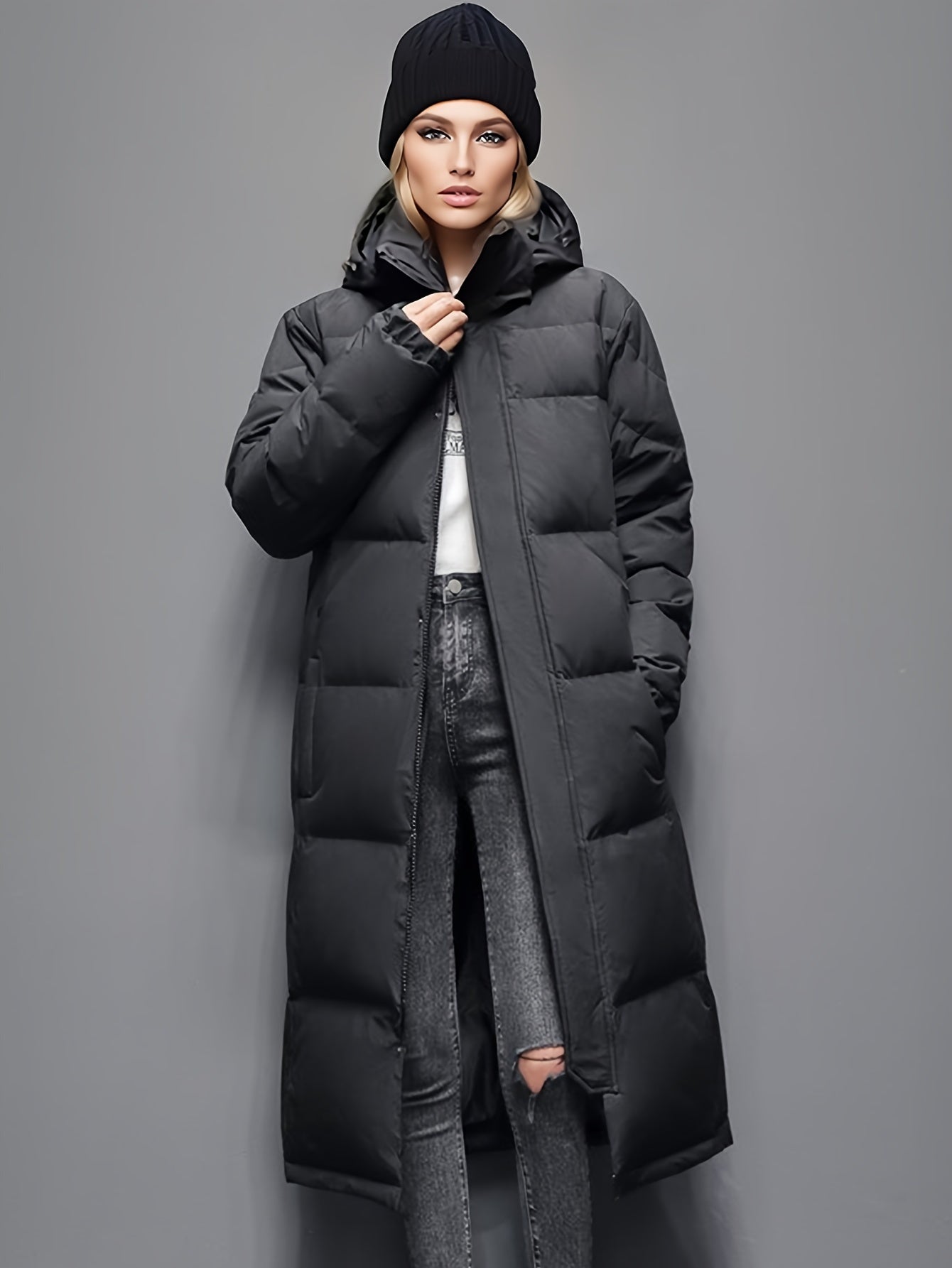 Women's Oversized Hooded Down Coat - Quilted Full-Length Insulated Winter Coat for Cold Weather 0