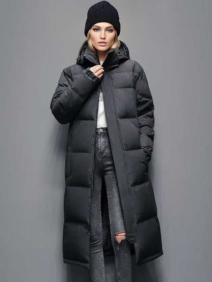 Women's Oversized Hooded Down Coat - Quilted Full-Length Insulated Winter Coat for Cold Weather 0