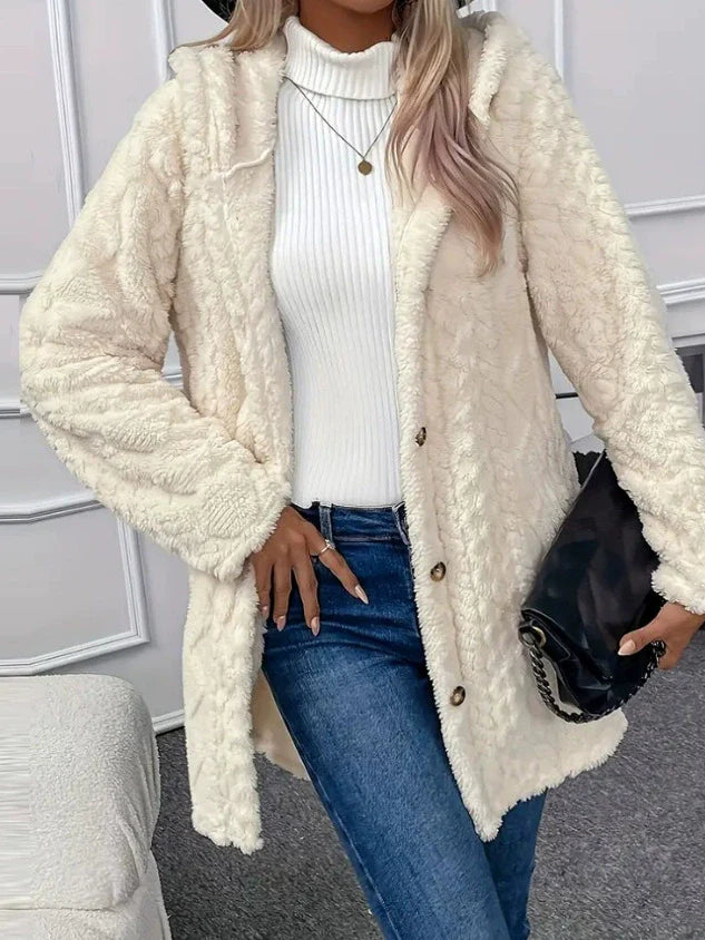 Women's Oversized Hooded Long Jacket in Textured Fleece – Cozy Winter Coat for Casual Style 1