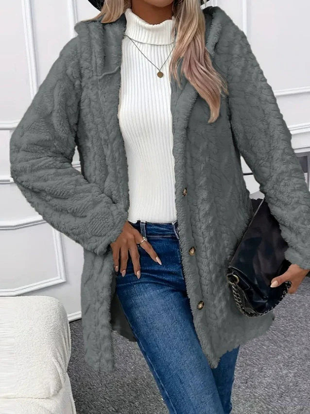 Women's Oversized Hooded Long Jacket in Textured Fleece – Cozy Winter Coat for Casual Style 2