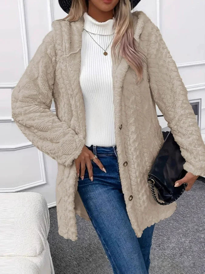Women's Oversized Hooded Long Jacket in Textured Fleece – Cozy Winter Coat for Casual Style 3