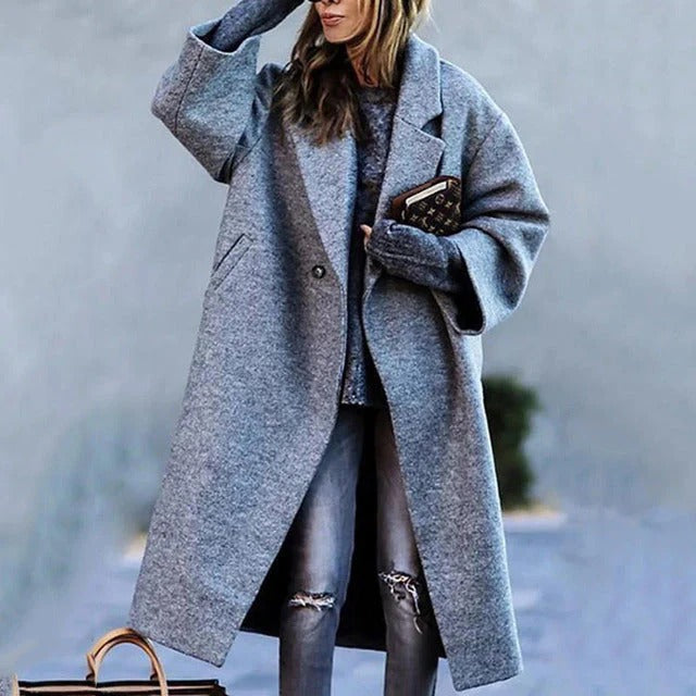 Women's Oversized Wool Blend Long Coat with Notched Lapel – Elegant Winter Coat for Casual and Semi-Formal Occasions 0
