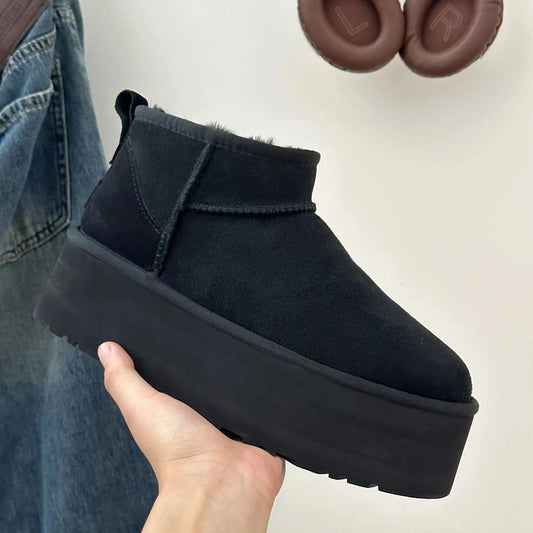 Women's Ultra Mini Uggs Platform Boots with Fur Lining – Black Ankle Booties for Winter Comfort 17