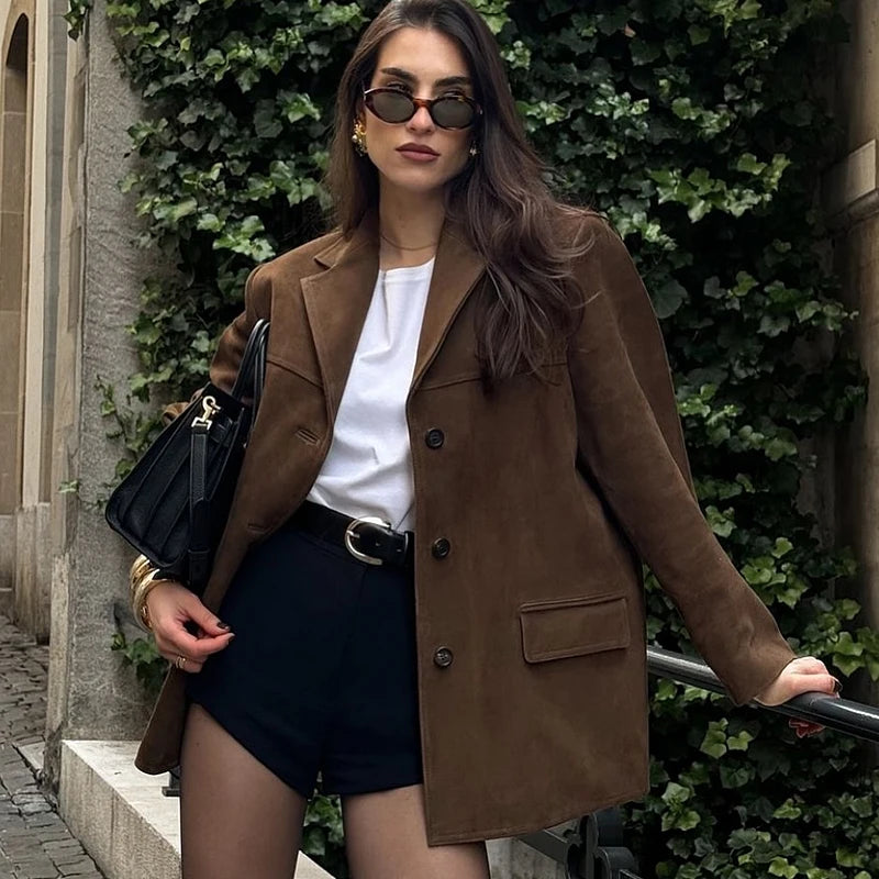 Women's Vintage Brown Suede Leather Jacket – Demi-Season Autumn Winter Outerwear 1