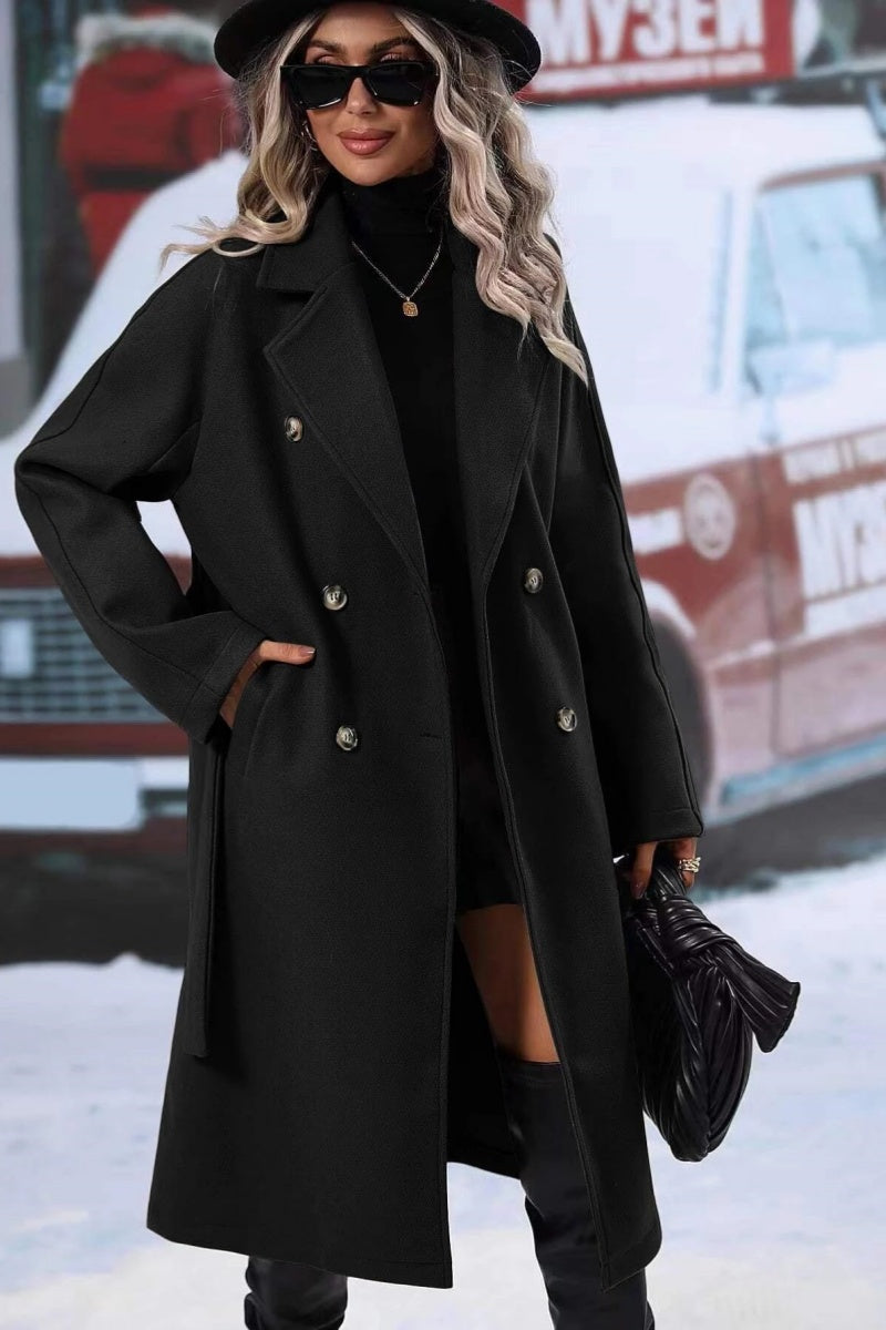 Women's Wool Blend Long Trench Coat, Double-Breasted Design, Relaxed Fit for Winter 0