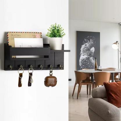 WoodCraft | Stylish Solid Wood Wall Organizer with Hooks and Shelves 3
