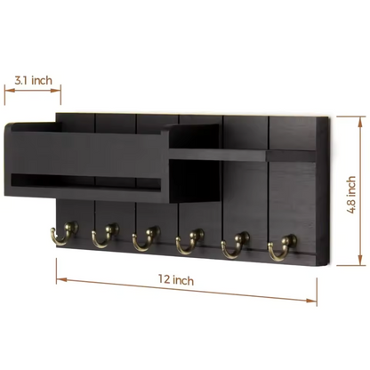 WoodCraft | Stylish Solid Wood Wall Organizer with Hooks and Shelves 7
