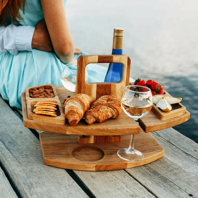 WoodNest | Stylish Portable Wood Picnic Table with Wine & Snack Holders 2