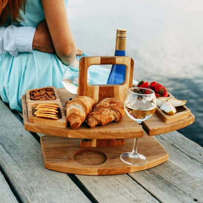 WoodNest | Stylish Portable Wood Picnic Table with Wine & Snack Holders 2