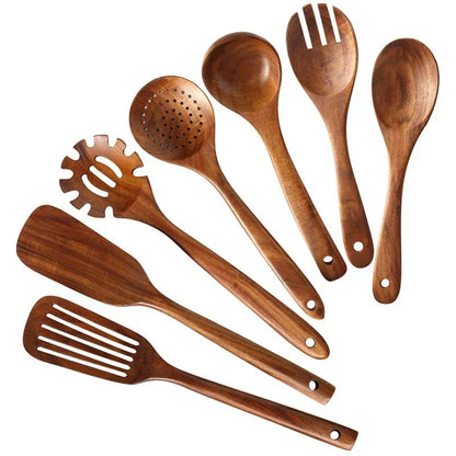 Wooden Kitchen Utensils Set in Teak Finish 5