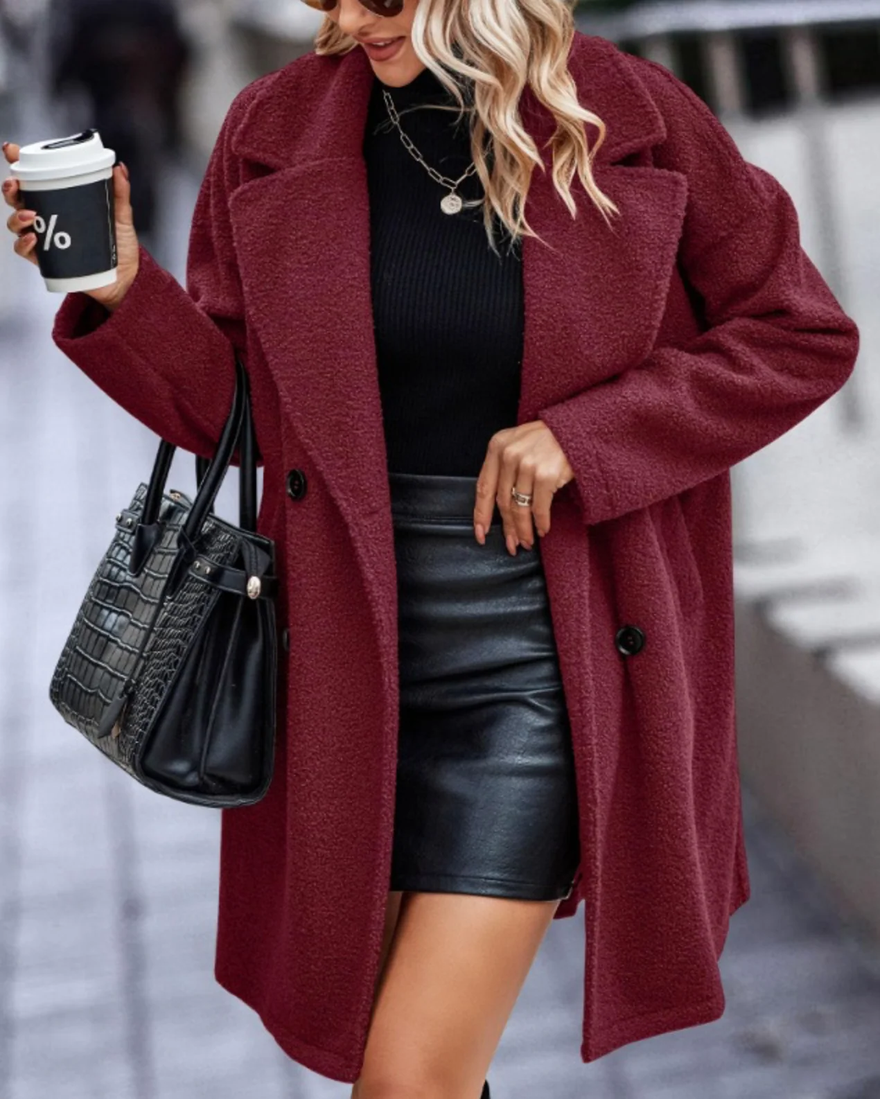 Wool Coat Women Double Breasted Long Overcoat – Relaxed Fit Knee Length Winter Coat for Women 4