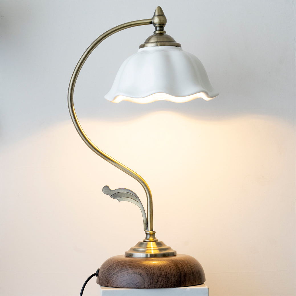 BloomGlow – Elegant Ceramic and Wood Desk Lamp