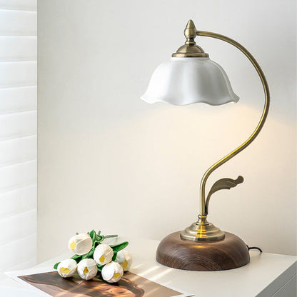 BloomGlow – Elegant Ceramic and Wood Desk Lamp