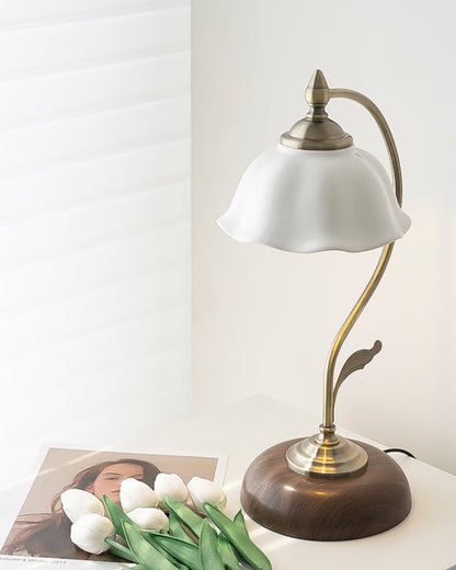 BloomGlow – Elegant Ceramic and Wood Desk Lamp