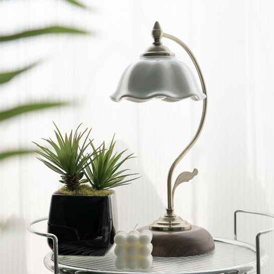 BloomGlow – Elegant Ceramic and Wood Desk Lamp