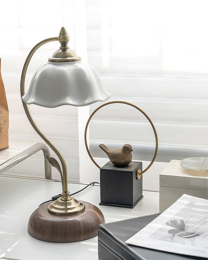 BloomGlow – Elegant Ceramic and Wood Desk Lamp