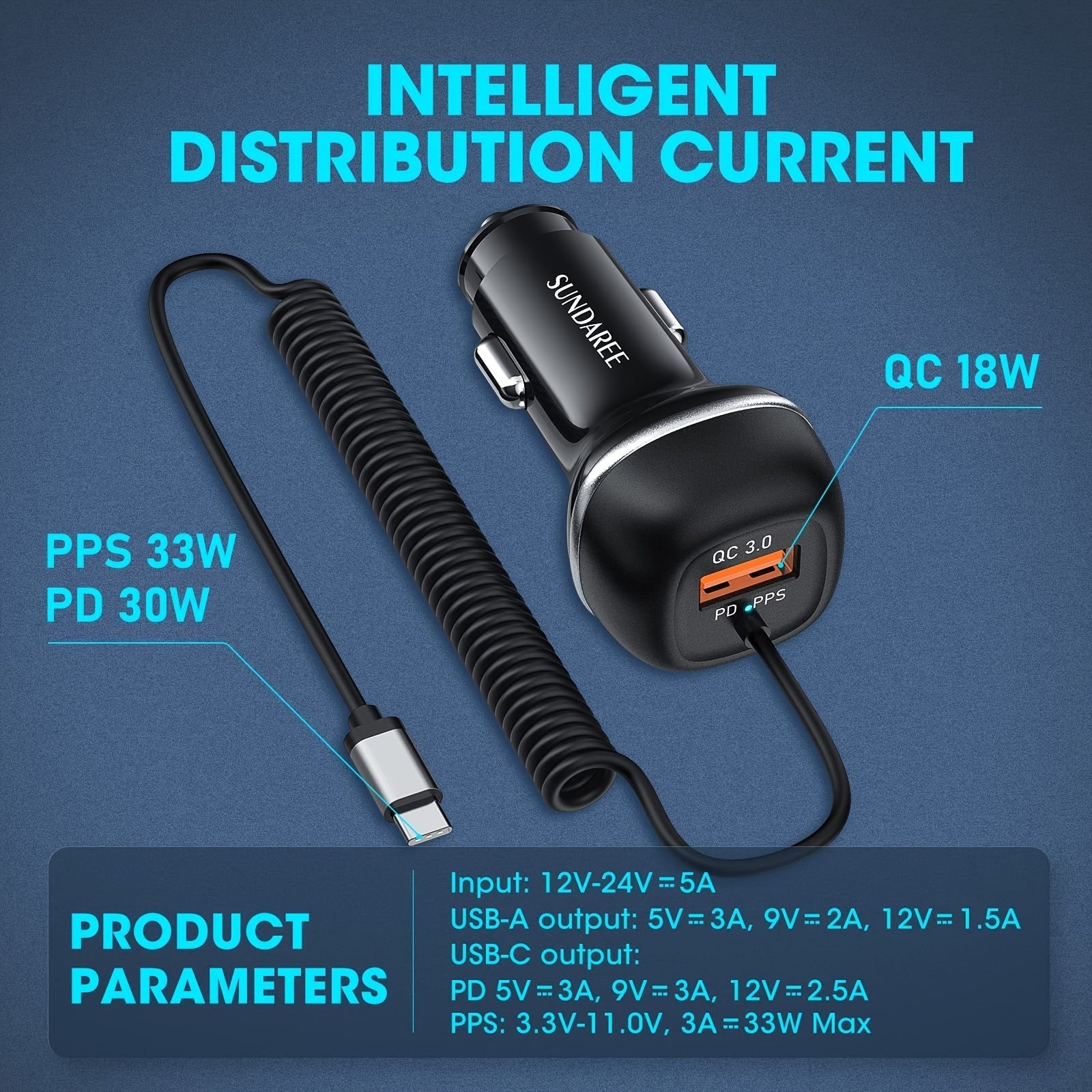 Fast USB-C Car Charger with 51W Power, 3 Ports and QC 3.0 Technology for Multiple Devices Charging-4