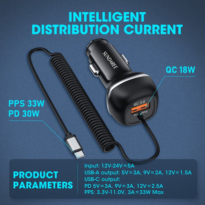 Fast USB-C Car Charger with 51W Power, 3 Ports and QC 3.0 Technology for Multiple Devices Charging-4