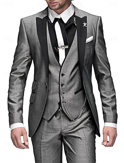 Variant image for Men's Three-Piece Linen Suit Grey Size M Elegant Blazer Vest Pants-41