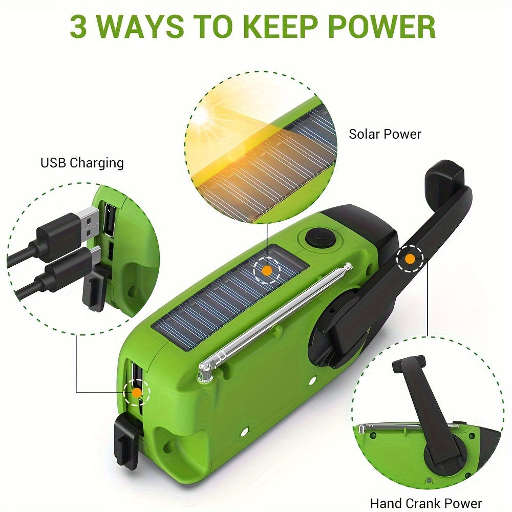 Compact Emergency Radio with 2000mAh Power Bank, Solar, Hand Crank, and Built-in Flashlight for Outdoor Use-3