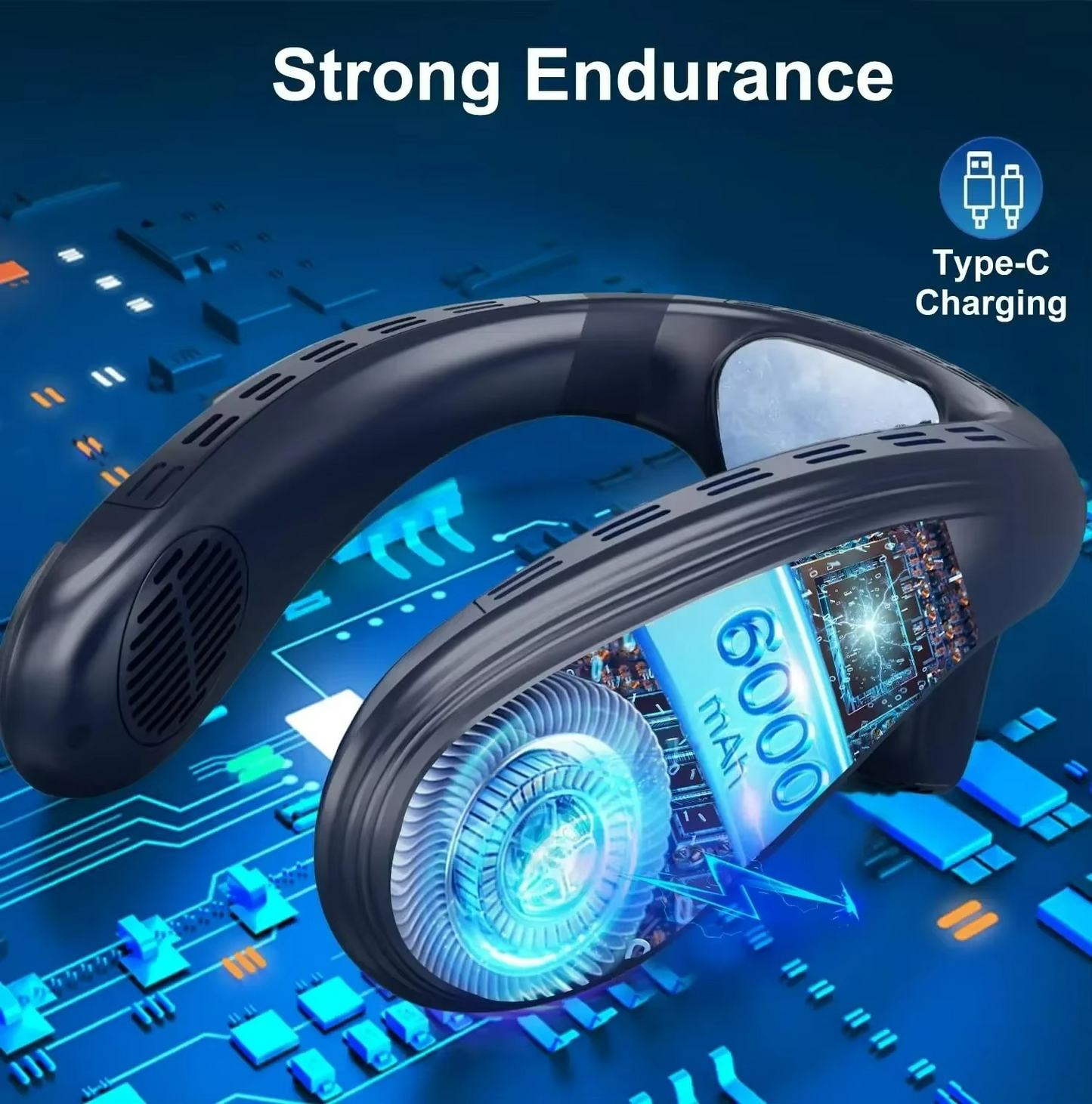 Przenośny na zewnątrz akumulatorowy wentylator na szyję z półprzewodnikiem