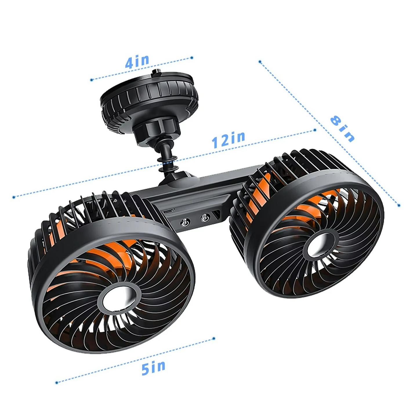Car Dual Head Fan With Powerful Suction Cup