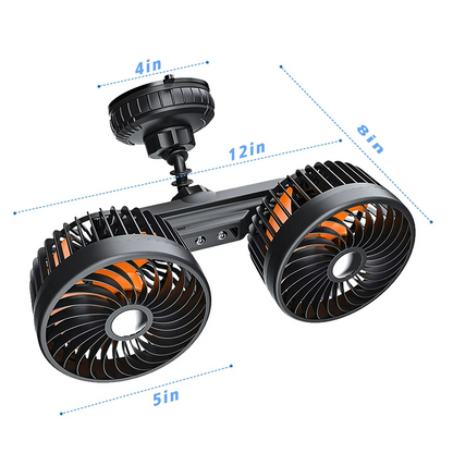 Car Dual Head Fan With Powerful Suction Cup