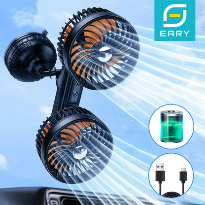 Car Dual Head Fan With Powerful Suction Cup