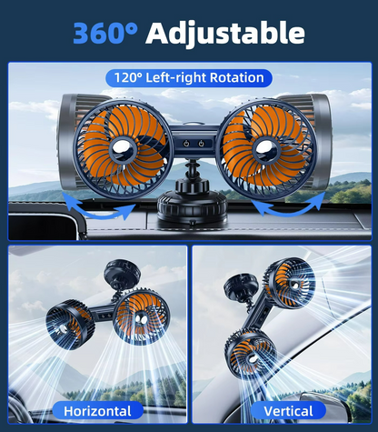 Car Dual Head Fan With Powerful Suction Cup