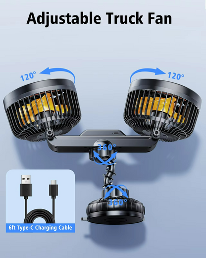 Car Dual Head Fan With Powerful Suction Cup
