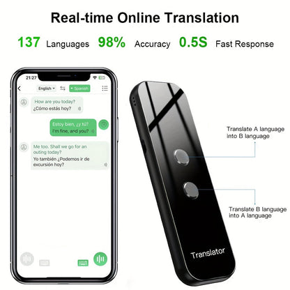 Portable Two-Way Language Translator with Built-In Wi-Fi and USB Rechargeable Battery - Compact Travel Device for Effortless Communication-3