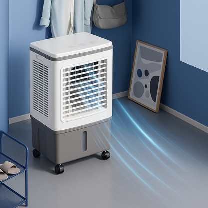 Industrial Evaporative Cooler – 4-in-1 Air Fan with 12-Gallon Water Tank & Easy-Roll Wheels | High Volume Flow | For Workshops & Garages