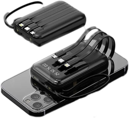 10000mAh Portable Power Bank with Fast Charging and Built-in Cables – Compact Phone Charger with LED Display