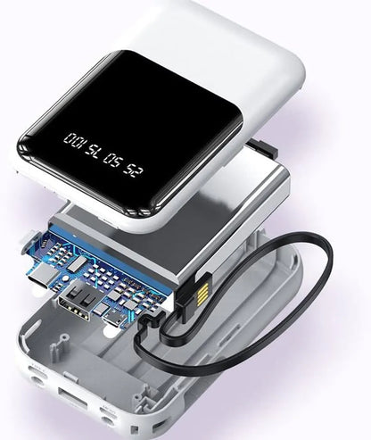 10000mAh Portable Power Bank with Fast Charging and Built-in Cables – Compact Phone Charger with LED Display