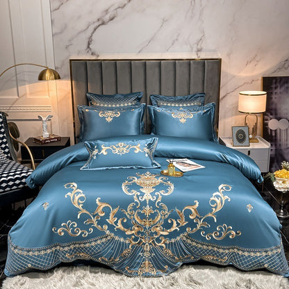 LuxeFeathers – Luxurious Egyptian Cotton Duvet Set with Teal and Peacock Pattern