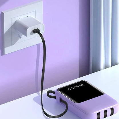 10000mAh Portable Power Bank with Fast Charging and Built-in Cables – Compact Phone Charger with LED Display