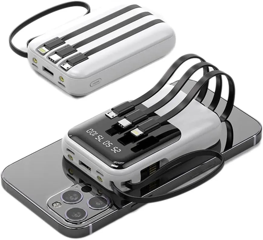 10000mAh Portable Power Bank with Fast Charging and Built-in Cables – Compact Phone Charger with LED Display