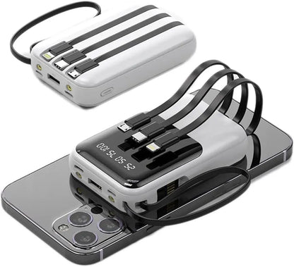 10000mAh Portable Power Bank with Fast Charging and Built-in Cables – Compact Phone Charger with LED Display