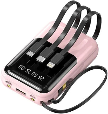 10000mAh Portable Power Bank with Fast Charging and Built-in Cables – Compact Phone Charger with LED Display