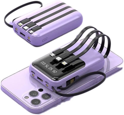 10000mAh Portable Power Bank with Fast Charging and Built-in Cables – Compact Phone Charger with LED Display