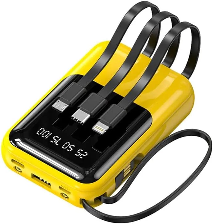 10000mAh Portable Power Bank with Fast Charging and Built-in Cables – Compact Phone Charger with LED Display