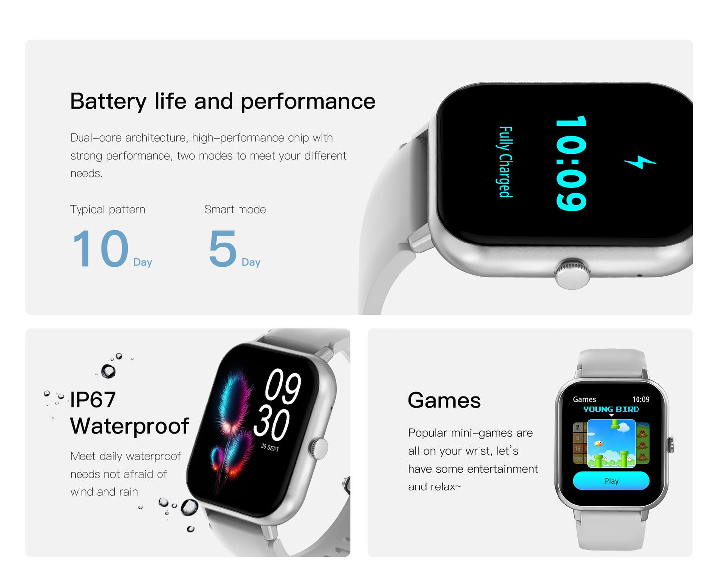 Smartwatch with Heart Rate Monitor and 10 Sports Modes – Slim Design, Compatible with All Smartphones
