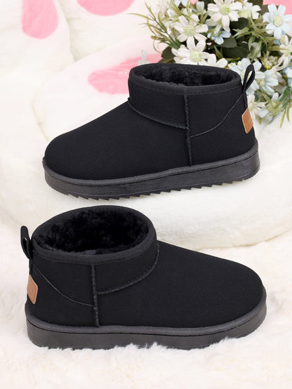 Women's Ultra Mini Platform Boots with Fur Lining – Black Ankle Booties for Winter Comfort