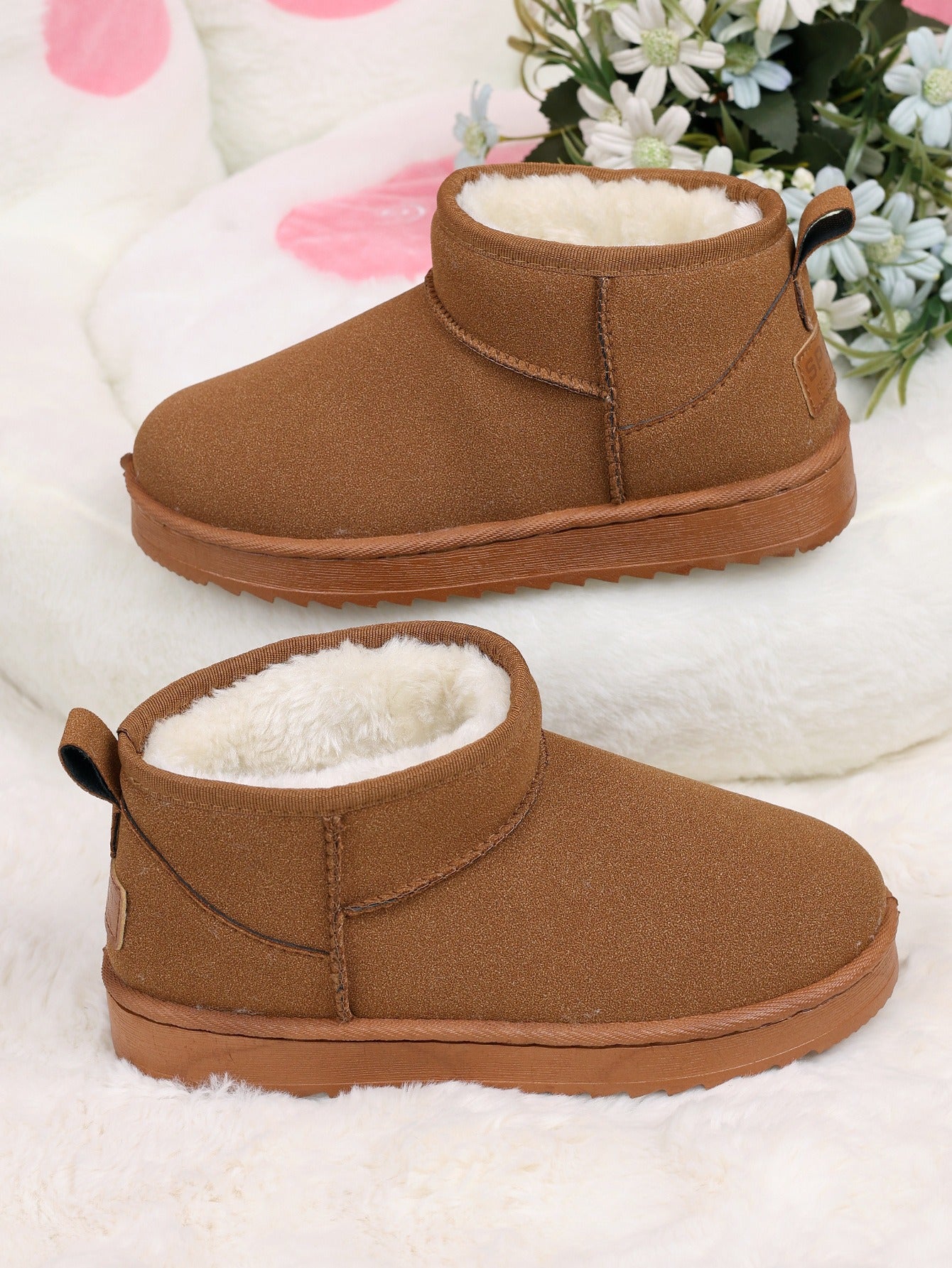 Women's Ultra Mini Platform Boots with Fur Lining – Black Ankle Booties for Winter Comfort