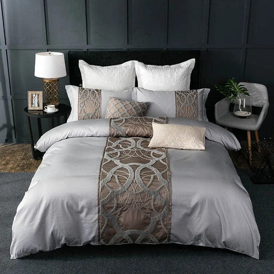 SatinLoom – Elegant Grey Duvet Cover Set with Chain Pattern